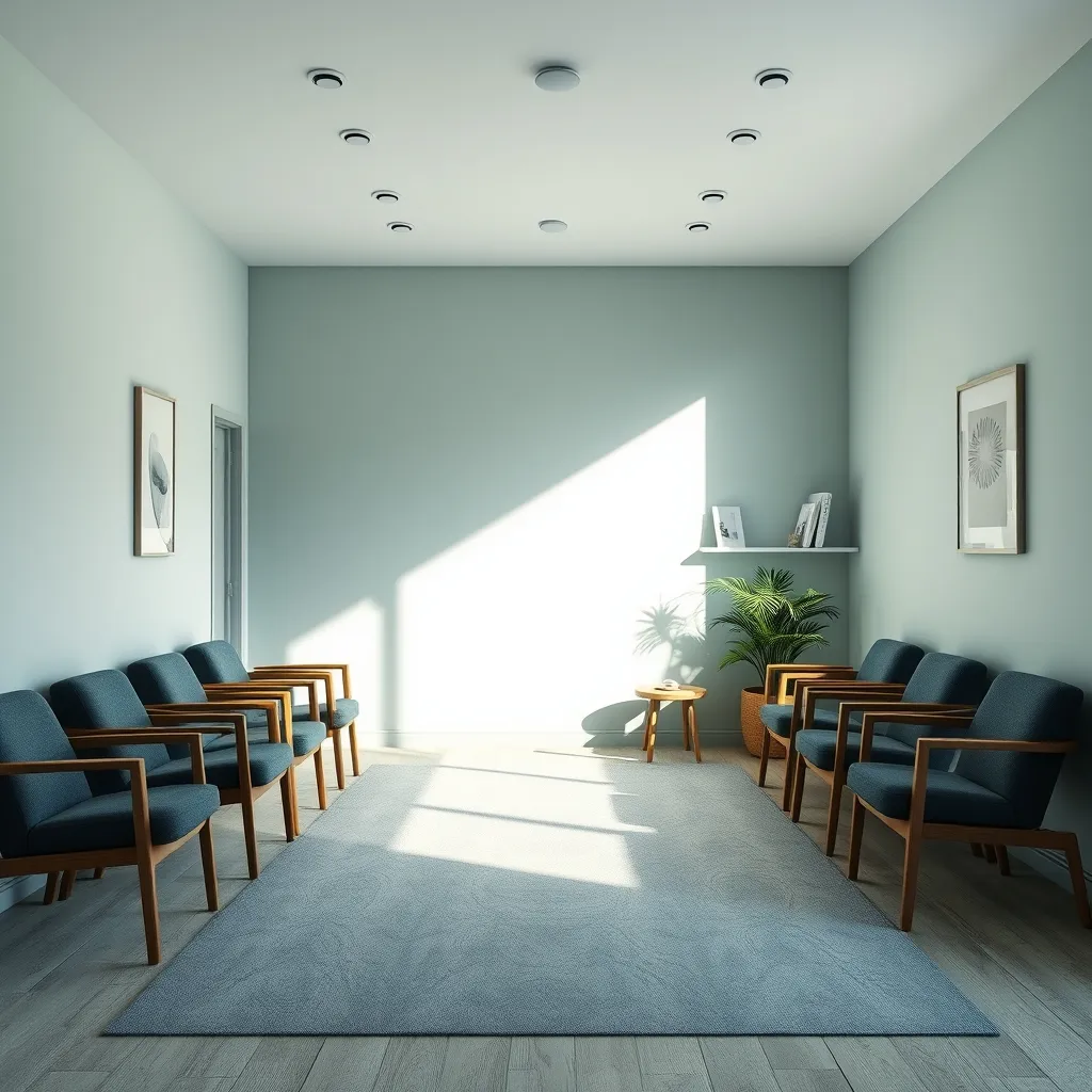 Ambiente acolhedor de clínica de quiropraxia, sem pessoas